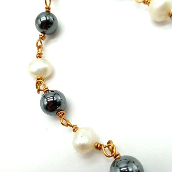 Artisan Brass Copper Wire Wrapped Agate Gemstone White fresh Water &Black Pearls - Picture 7 of 12